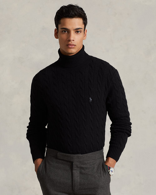 Cable Wool-Cashmere Roll neck Jumper