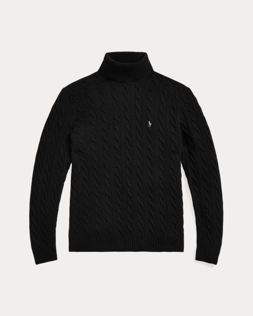 Cable Wool-Cashmere Roll neck Jumper